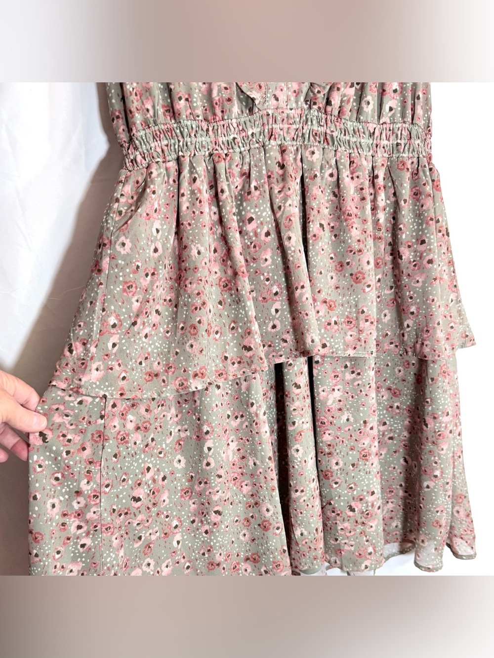 Perfectly Priscilla Boutique Mini Dress With A Green Pink Floral Pattern Size M - Picture 4 of 14